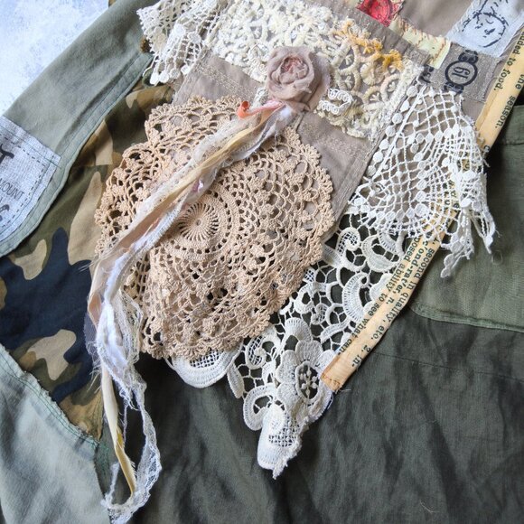 Boho Bag Vintage Lace Rose/magnolia/flower Tassel Cotton Fringe Shabbychic belt - Picture 4 of 15